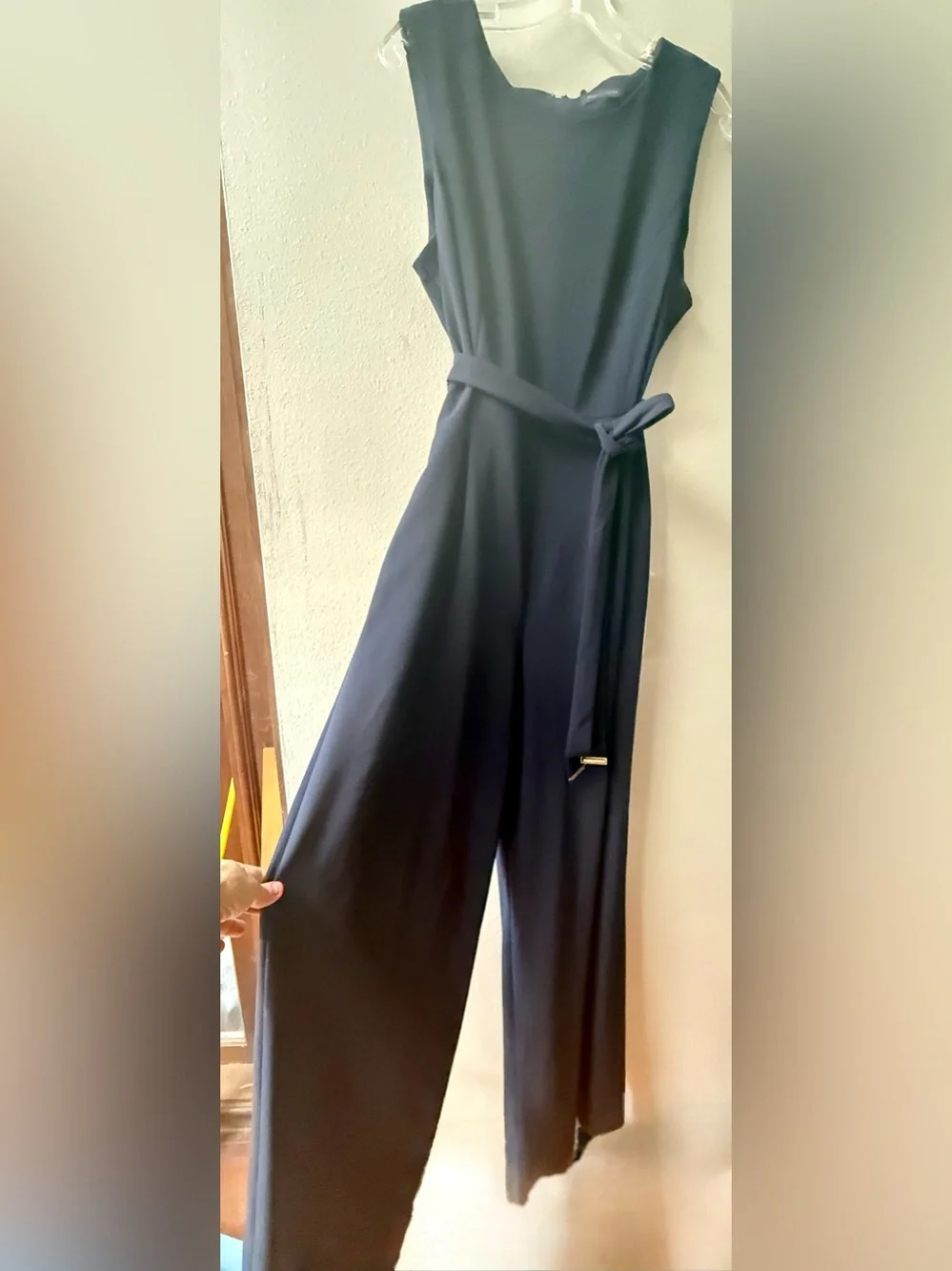 Tommy Hilfiger Navy Wide Leg Belted V-Neck Stretch Sleeveless Jumpsuit Size 16* - Picture 3 of 6